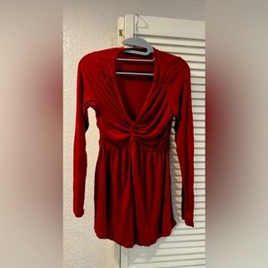 Red maternity shirt.